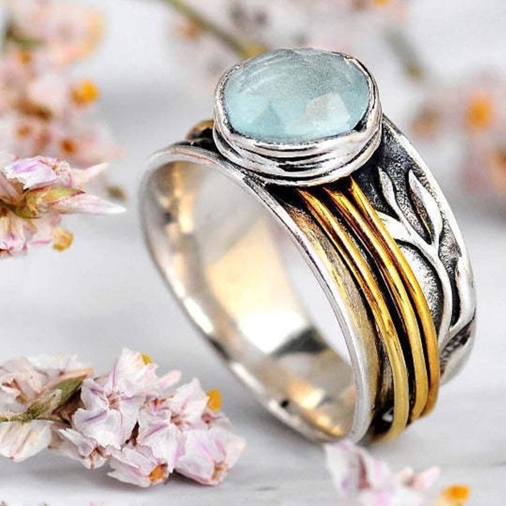 Silver Gold Tone Cubic Zirconia Wide Band Ring